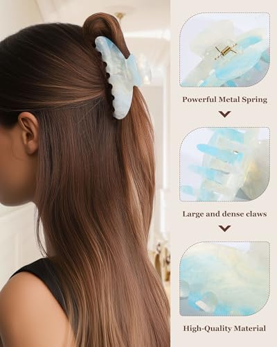 Molans 3PCS Hair Claw Clips Acrylic Clamps for women - Non-slip Strong Hold Barrettes for Thin Thick Hair, Medium hair clips Accessories - color: blue/yellow/purple