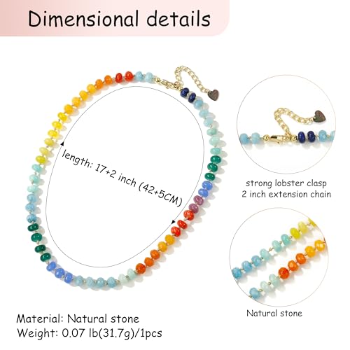 Gemstone Beaded Necklace for Women Colorful Natural Stone Freshwater Pearl Surfer Beach Rainbow Necklace Jewelry Gift - color: colorful -05