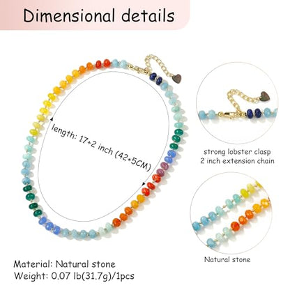 Gemstone Beaded Necklace for Women Colorful Natural Stone Freshwater Pearl Surfer Beach Rainbow Necklace Jewelry Gift - color: colorful -05