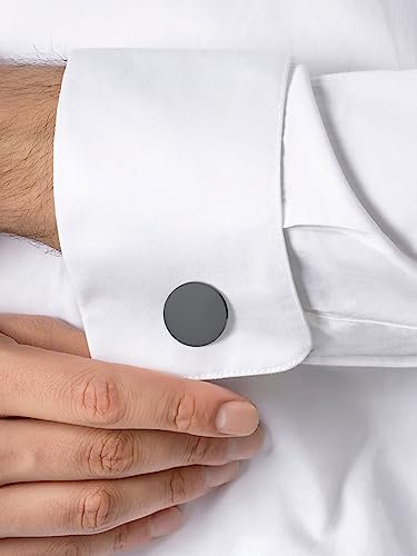 FindChic Stainless Steel Round Cufflinks with Custom Text/Picture/Monogram Letters 18K Gold Plated/Black Color for Men Groom Suits Shirts, with Gift Box - style: 01. simple round-custom text (black)