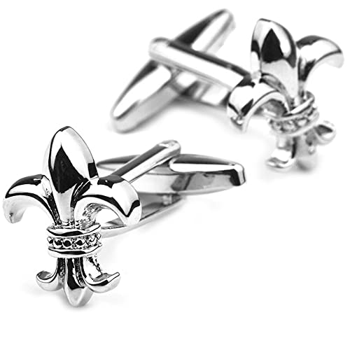 Flairs New York Gentleman's Premium Handmade Artisan Tie Bars Clips Cufflinks - size: Medium, style: Silver Fleur-de-lis Cufflinks (1 Pair)