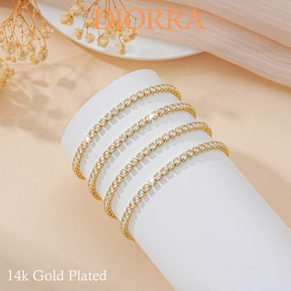 3mm/4mm Cubic Zirconia Classic Tennis Bracelet 14K Gold Plated/Silver Bracelets for Women Size 6.5-7.5 Inch - color: 3mm Gold Tennis, size: 16.5cm/6.5IN