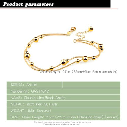 Womens Anklet 925 Sterling Silver Layered Anklet Bracelet Dainty Beaded Foot Chain Adjustable Summer 24k Gold Plated Beach Jewelry Gift - color: Snake Chain Gold