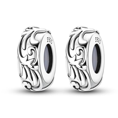 2pcs Stopper Spacer Beads for Pandora Bracelets, Sterling Silver Cross Ladybug Clip Spacer Charms For Bracelet DIY Jewelry Gift - color: Flower