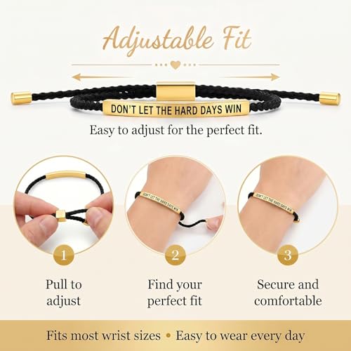 Frodete Dont Let The Hard Days Win Bracelet Inspirational Gifts for Women Adjustable Braided Tube Bracelet Gifts for Friends - color: A2:dont let the hard days win（black gold）