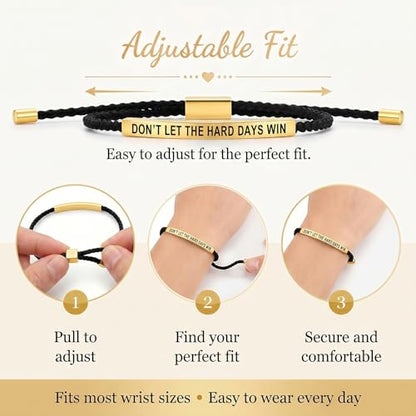 Frodete Dont Let The Hard Days Win Bracelet Inspirational Gifts for Women Adjustable Braided Tube Bracelet Gifts for Friends - color: A2:dont let the hard days win（black gold）