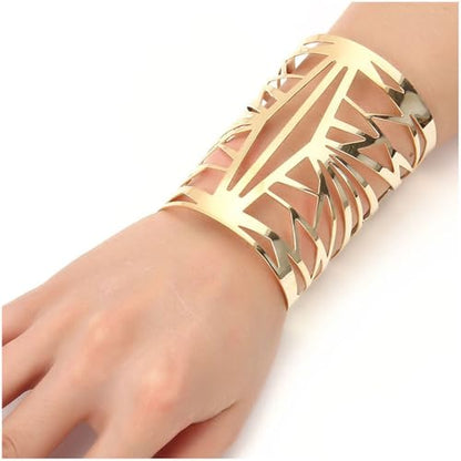 OIDIMS Women's Cuff Bracelets Large Big Bangles Minimalist Statement Adjustable Fashion Hollow Wide Bracelet Chunky Open Arm Cuff Upper Arm Personalized Punk Jewelry for Ladies - color: Gold