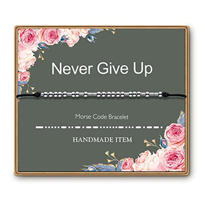 ASELFAD Morse Code Bracelets for Women, Funny Best Friend Birthday Gifts for Women Friendship Bracelets, Inspirational Jewelry, Teen Girl Gifts Trendy Stuff - style: Never Give Up