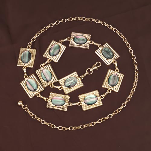 ILuvatar Green Glass Diamond Chain Belt - Metal Women's Western Style Dress Belt - color: Gold-e34