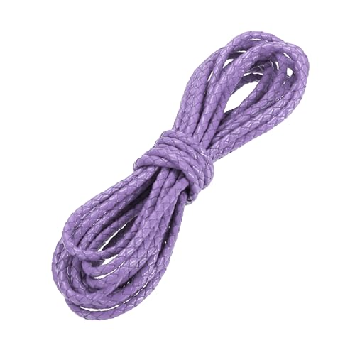 PATIKIL 3.3 Yards Braided Leather Cord, 3mm Round Braided Faux Necklace Cord Bolo Tie String for Necklace Crafts Beading Braiding, Light Purple - color: Light Purple, size: 3mm
