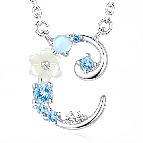 VIKI LYNN Initial Necklace for Women 925 Sterling Silver Initial A to Z Letter Pendant Necklace with Blue Flower Cubic Zirconia Birthday Engagement Gift for Women,Mom, Couple - style: Letter C