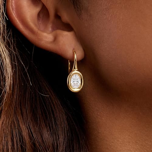 14K Gold & Silver Plated Trendy Bezel Set Cubic Zirconia Drop Earrings Minimalist Teardrop Hook Earrings for Women Diamond Crystal Charm Statement Teardrop Earrings Jewelry Gifts - color: Gold-Elliptical zircon