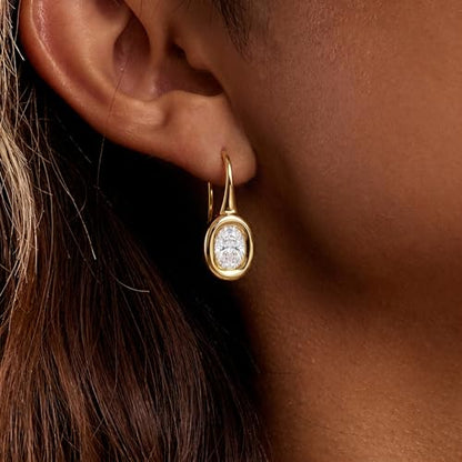 14K Gold & Silver Plated Trendy Bezel Set Cubic Zirconia Drop Earrings Minimalist Teardrop Hook Earrings for Women Diamond Crystal Charm Statement Teardrop Earrings Jewelry Gifts - color: Gold-Elliptical zircon