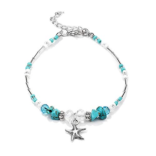 Softones Blue Starfish Turtle Anklet Multilayer Charm Beads Sea Handmade Boho Anklet Foot Jewelry for Women - style: I:Star 1