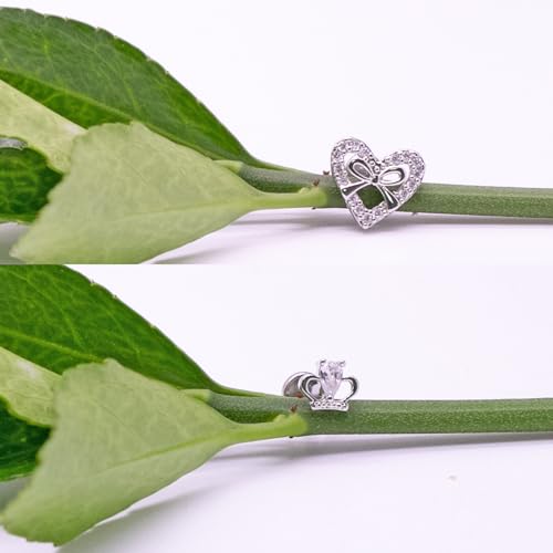 VERAMI 16G Surgical Steel Pushin Lip Rings Butterfly Flower Bee Nose Stud Rings Top Push in Threadless Flat Back Nose Rings Studs Cartilage Earrings for Womens - color: Silver-Crown Heart