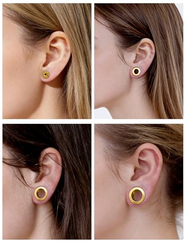 Astm F136 Titanium Ear Gauges Screw Fit Flesh Tunnels Plugs Gauges Earring Expander Stretcher Ear Tunnels For Ears 10G 8G 6G 4G 2G 0G 00G Plug Earrings Body Piercing Jewelry For Women Men - color: 10G Tunnels, Gold