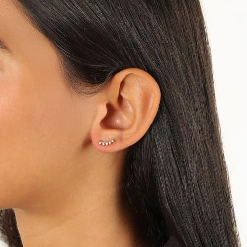 Lavari Jewelers 1/10 Carat Round Lab Grown Diamond Crawler Earrings for Women I 18k Yellow Gold Plated 925 Sterling Silver Ear Climber for Her I Hypoallergenic Push Back Studs