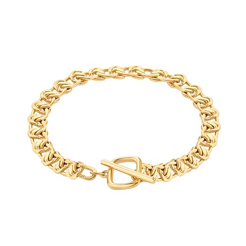 SOFYBJA 18k Gold Plated Personalized Chunky Cuban Oval Link Chain Bracelets for Men Toggle Rope Bracelet Jewelry for Women - style: Flat Cuban Chain Link Bracelet