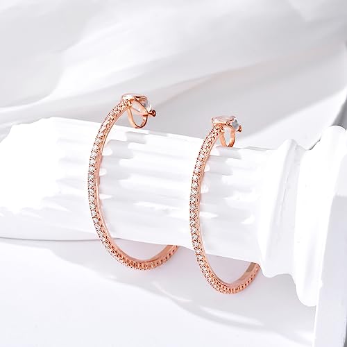YOQUCOL 4.3CM(1.7in) Clip On Hoop Earrings Cubic Zirconia Non Pierced Ears Hoops for Women - color: 55MM-Rose gold