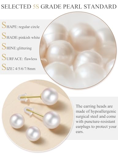 5 Pairs Pearl Earrings for Women Hypoallergenic Ball Studs Earrings Set Women 316L Surgical Steel Silver Pearl Earrings Birthday Valentines Day Gifts - color: A002-Gold