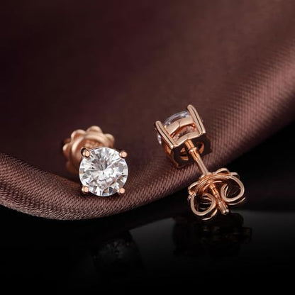 925 Sterling Silver Cubic Zirconia Stud Earrings for Women/Men Hypoallergenic Stud Earrings 4MM-8MM - style: C: Round Stud-Rose Color
