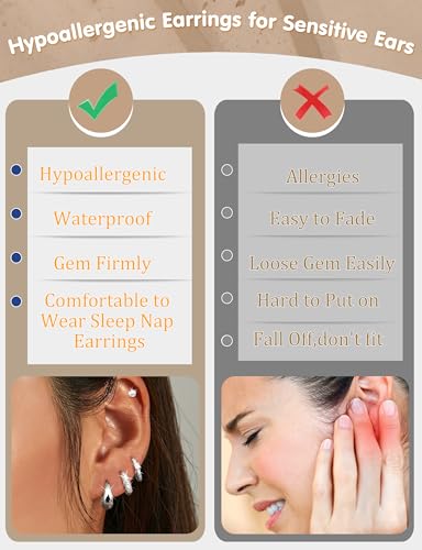ORAZIO Small Gold Hoop Earrings for Women Hypoallergenic 14K Gold Plated Chunky Huggie Earring Sets for Multiple Piercing Dainty Earing Stacks Set Cute Silver Cartilage Jewelry Trendy Gifts - style: Silver Plated-Chunky Classic
