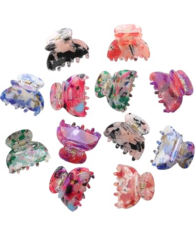 Molans 12 Pcs Small Hair Clips Mini Claw Jaw Clips Women Girls Thin Hair | Tiny Short Acrylic Cute Clips Non Slip Little Hair Accessories Clamps for Half Updo Styling Fine Hair Bangs Kids Toddlers - color: Flower#1