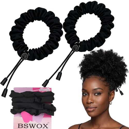 2 Pcs Adjust Satin Hair Tie, Satin Scrunchies for Women Girls, Adjustable Hair Ties for 4c Girlie Thick Curly Natural Hair, No Damage Hair Accessories for Afro Puff Loc Ponytails (black) - color: 2pcsBlack, size: 1 Count (Pack of 2)