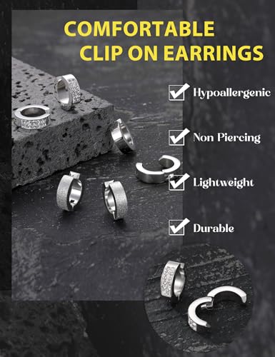 Jstyle Mens Clip On Hoop Earrings, Non Piercing Huggie Hoops for Men Women | Stainless Steel Hoops for Non-Pierced Ears, 14K Gold Plated/Silver Fake Earrings for Halloween/Party, Christmas Jewelry Gift - color: Silver