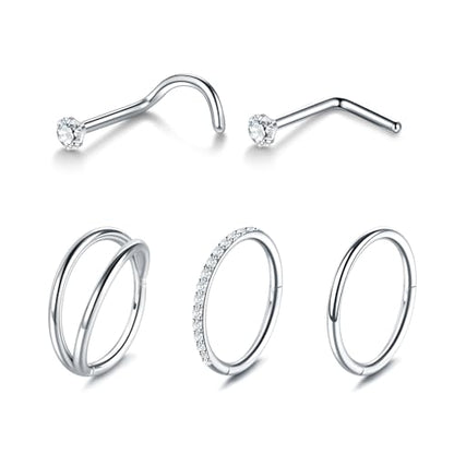 Xpircn 5pcs Hoop Nose Rings and L Shaped Nose Rings Stud Set 18G/20G Stainless Steel CZ Helix Conch Daith Tragus Cartilage Hoop Earrings for Women 6mm 7mm 8mm 10mm - color: Silver, size: 18G, 10mm hoop & 7mm studs