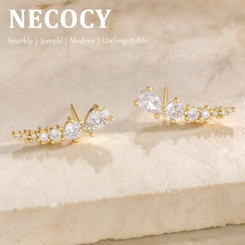 Ear Climber Earrings for Women, 14K Gold Plated/Silver Plated | Crawler Earrings Pierced with Cubic Zirconia, Hypoallergenic Cluster Stud Tragus Conch Daith Cartilage Jewelry Gift for Daily - color: Gold-4