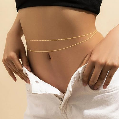 VIROMY Gold Waist Beads Chain for Women Waterproof Belly Chain Body Belt Chain Beach Accessories Body Women's Jewelry - style: Style D-GD