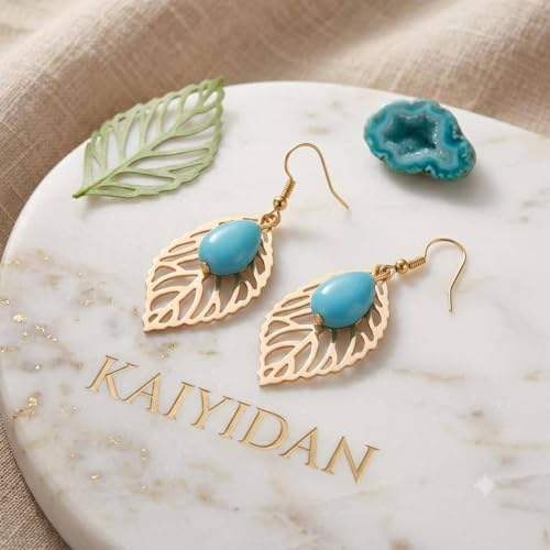 Boho Turquoise Dangle Earrings For Women Trendy,Western Blue Gemstone Drop Earings,Vintage Gothic Ethnic Statement Beach Vacation Long Birthstone Earrings with Leaf Teardrop Turquoise Crystal Tassels,Fashion Jewelry Birthday Gift. - style: A4 Rose Gold Tu