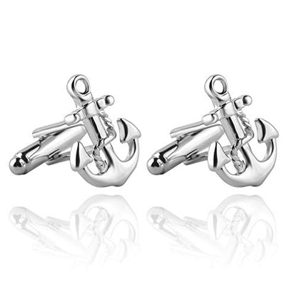 Flairs New York Gentleman's Premium Handmade Artisan Tie Bars Clips Cufflinks - size: Medium, style: Silver Anchor Cufflinks (1 Pair)