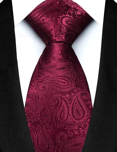 JEMYGINS Mens Paisley Tie and Lapel Pin Necktie Pocket Square and Tie Clip with Sets for Business Casual 4PCS - color: Burgundy