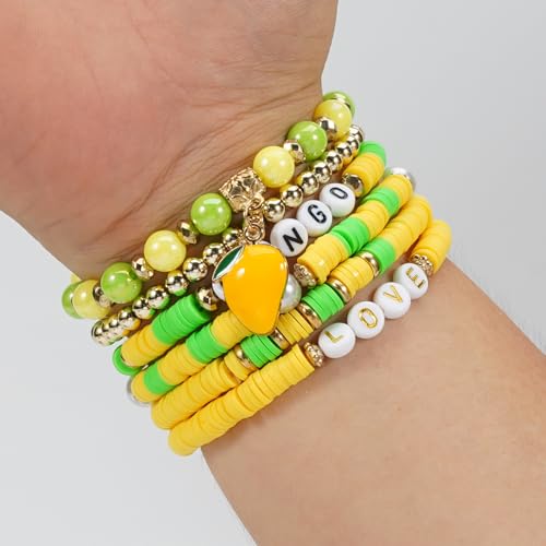 Twinfree Bohemian Cute Fruit Banana Cherry Strawberry Pineapple Mango Polymer Clay Beaded Stackable Stretch Bracelets - color: Color 4