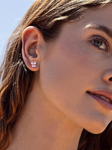 Suplight Butterfly Stud Earrings 925 Sterling Silver 14K Gold Brithstone Earrings for Women Brithstone Jewelry Gifts - color: 10.October ( Pink Tourmaline), size: Silver
