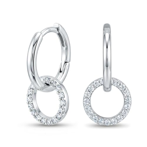 LeCalla 925 Sterling Silver Hoop Earrings for Women | Rhodium-Plated Cubic Zirconia Double Hoop Dangle Earring | Double CZ Huggie Hoop Earrings Gift for Her Mother's Day Birthday 18MM