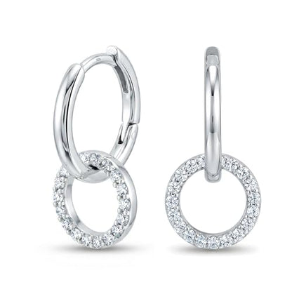 LeCalla 925 Sterling Silver Hoop Earrings for Women | Rhodium-Plated Cubic Zirconia Double Hoop Dangle Earring | Double CZ Huggie Hoop Earrings Gift for Her Mother's Day Birthday 18MM
