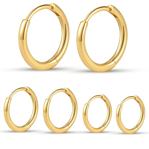 micuco Small Hoop Earrings for Women, Tiny Cartilage Hoop Earrings for Men | Helix Daith Tragus Ear Hugging Hoop Earrings Sleeper Hypoallergenic Earrings - style: A1: 6 8 10mm 14K Gold (3 Pairs)
