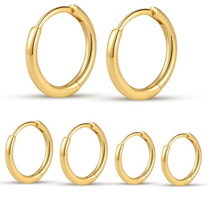 micuco Small Hoop Earrings for Women, Tiny Cartilage Hoop Earrings for Men | Helix Daith Tragus Ear Hugging Hoop Earrings Sleeper Hypoallergenic Earrings - style: A1: 6 8 10mm 14K Gold (3 Pairs)
