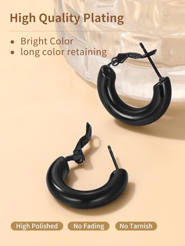 FindChic Hoop Earrings for Women, Silver/Black/14K Gold Plated Hypoallergenic Hollow Round Tube Loop Earrings, 20mm/30mm/40mm/60mm/80mm Chunky Hoops with Custom Name Options & Gift Box - color: a.Black, size: 20MM