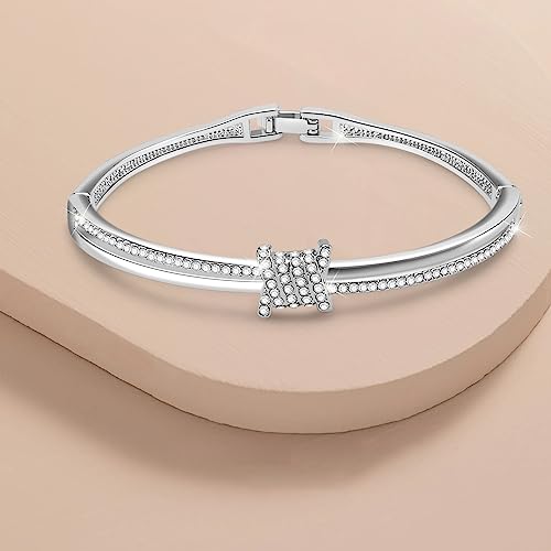 Princess Bangle Bracelets For Women 18K Gold Plating Adjustable Bracelets With White Crystal Idea Gift For Women - color: White Gold