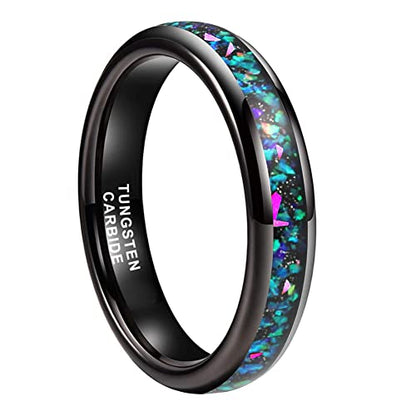 TUTISS 4mm Silver/Black Tungsten Rings for Women Men Engagement Wedding Bands Genuine Blue Green Galaxy Opal Inlay Domed Polished Comfort Fit - color: 4mm Black Tungsten Galaxy Opal