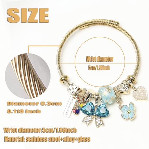DS Charm Bracelets for girls,exquisite cute cartoon gold friendship bracelets Stainless Steel Bangle with birthday Gift box, Adjustable girls jewelry Suitable for holiday gifts - style: Gold-butterfly 4