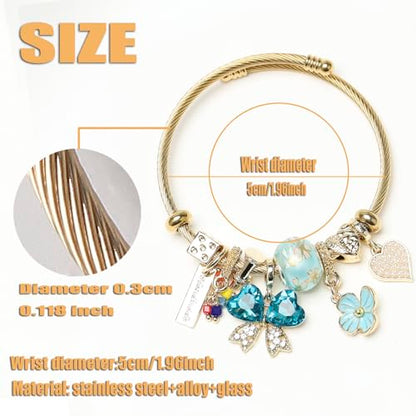 DS Charm Bracelets for girls,exquisite cute cartoon gold friendship bracelets Stainless Steel Bangle with birthday Gift box, Adjustable girls jewelry Suitable for holiday gifts - style: Gold-butterfly 4