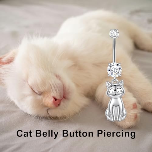 Belly Button Rings 925 Sterling Silver Belly Piercing Jewelry Hypoallergenic Navel Rings Gifts for Women - style: Cat