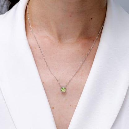 Angara Natural Peridot Solitaire Pendant for Women | Bezel-Set Round Peridot Solitaire Pendant in 14K Solid Gold/Silver/Platinum With 18" Chain | August Birthday, Anniversary, Gemstone Jewelry Gift