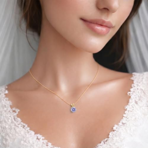 Mariell Cubic Zirconia Crystal Pendant Necklace for Women, 2 Carat 8mm CZ, for Brides, Wedding, Mother's Day Jewelry Gift - color: Gold-Purple Cubic Zirconia
