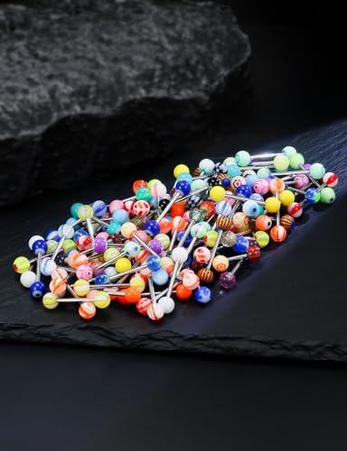 14G 100Pcs Colorful Ball Surgical Steel and Bioflex Flexible Acrylic Nipple Tongue Rings Piercing Jewelry 14 Gauge Straight Barbell Tongue Nipple Ring Piercing Jewelry Retainer For Women Men - size: 14G-14MM Surgical Steel Bar